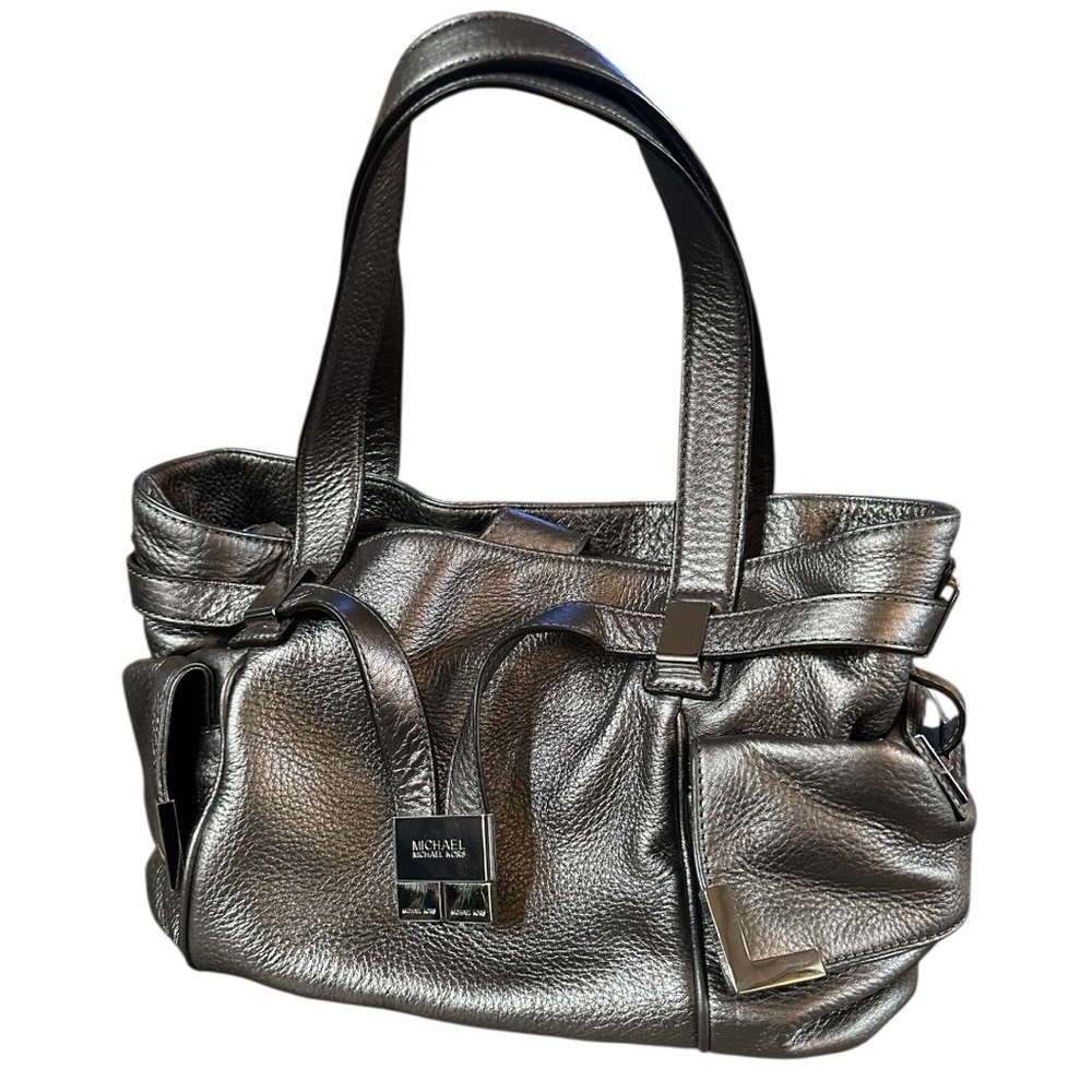 Michael Kors Beverly Large Leather Metallic Pewter Satchel - Picture 3 of 15